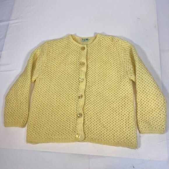 Vintage 60s Cardigan Sweater Sidney Gould Hand Knit Crewel Button Up Textured - Picture 1 of 6